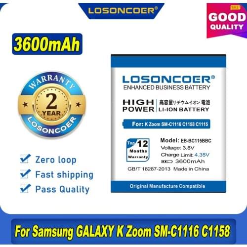 100% Original LOSONCOER 3600mAh EB-BC115BBC NFC Battery For Samsung GALAXY K Zoom SM-C1116 C1158 C1115 EB-BC115BBC EB-BC115BBE