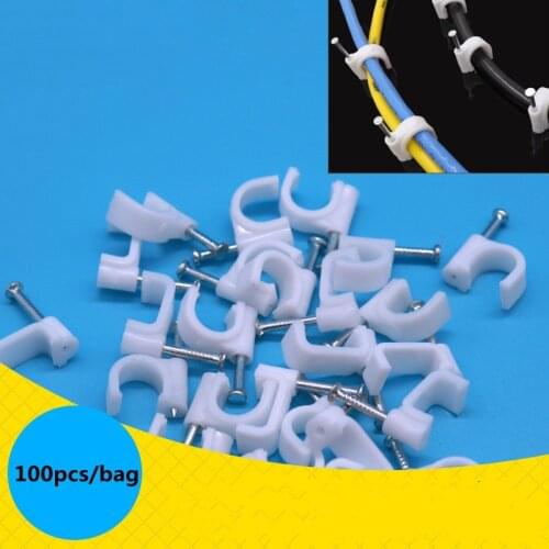 100Pcs/bag 4mm to 18mm With Steel Nail Line Card Square Cable Clips Trough Wire Fixing White Wire Retainer Cable Organizer