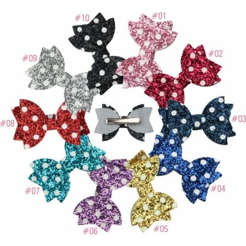 20PCS/lot ,3''inch glitter powder dot bow with hair clip for hair accessories headwear