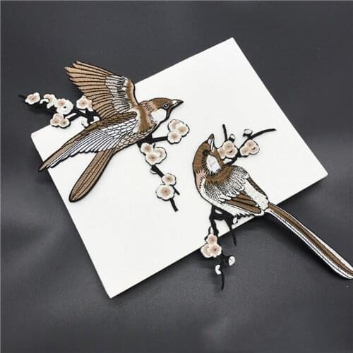20pcs Sparrow Flower Jacket Patchwork Iron On Patches For Clothing Applique Embroidered Patch bordados Cheongsam Decor Badge DIY