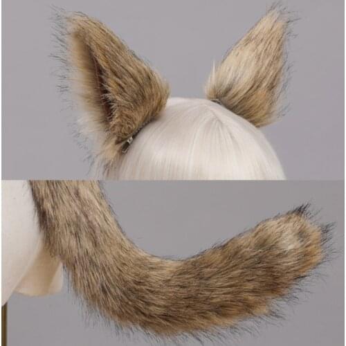 3 Pieces Animal Roleplay Furry Set Puppy Ear Headwear Long Fur Wolf Tail Anime Lolita Gothic Accessory for Costume Party