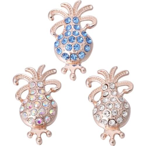 5pcs/lot New Rose Gold Snap Button Jewelry Rhinestone Flower 18mm Metal Snap Buttons Fit 18mm Snap Button Bracelets Bangle