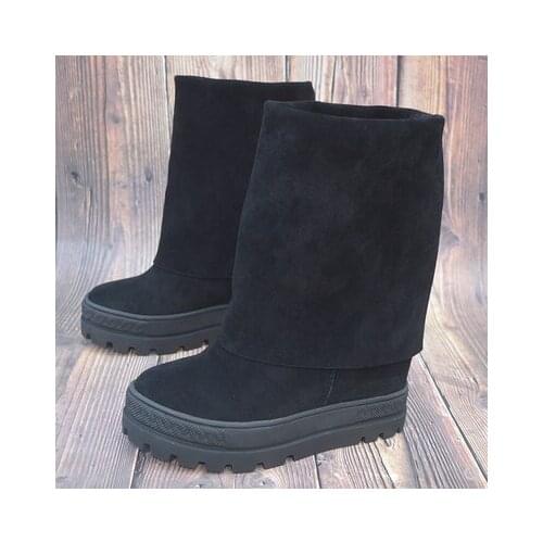 8 CM Height Increasing Platform Ankle chunky Heel Short Ankle Boots for Woman Round Toe Black Leather Punk Boots Spring Luxury