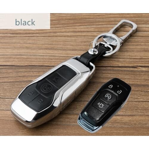 Car Leather&Metal Key Case Cover Holder Chain For Ford Mustang Explorer Taurus Mondeo F150 For Lincoln MKX/MKZ/MKC