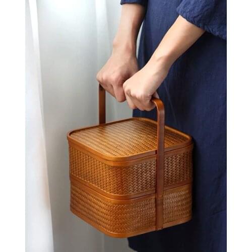 Japanese-style Bamboo Storage Basket Lacquerware Handicraft Tea Set Storage Box Dish Snack Bowl Moon Cake Gift Box
