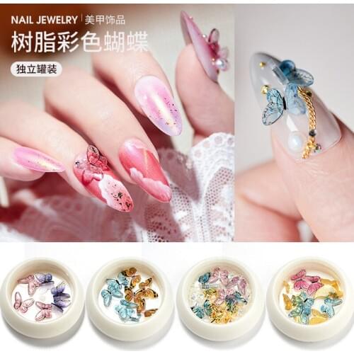 1 Box 3D Big Resin Butterfly With Glitter Rhinestone Vivid DIY Design Tips Nail Art Decorations Accessories