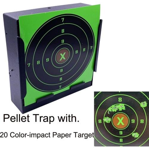 Black Square Steel Pellet Trap+20 Pcs of Color-Impact Paper Targets(Green)-5.50"*5.50"