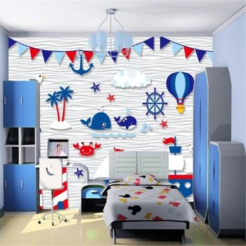 Milofi custom childrens nautical 3D three-dimensional wallpaper mural TV background wall