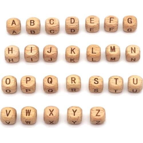 DIY Accessories 12mm Beech English Letter Square Bead Carving Mark Baby Molar Toy
