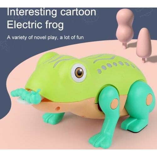 Electric sound light colorful jumping frog with colorful safety buckle Drag frog Interactive toys Pet
