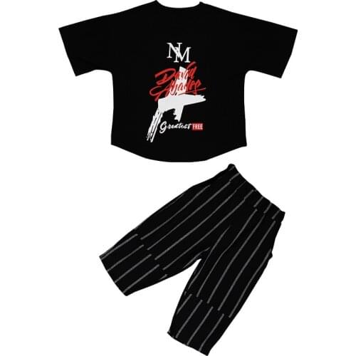 Big Boys Short Sleeve Summer Sets English Letters Print Cotton Loose Fit T-shirts+Shorts 2PCS Clothing Sets Hip Hop Dancer Sets