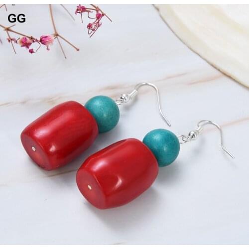 GuaiGuai Jewelry Classic Red Coral Blue Turquoises Howlite 925 Silver Hook Earrings For Women