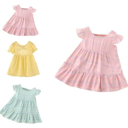 T5EC Toddler Baby Girl Cotton Breathable Dress Princess Short Puff Sleeve Dress Casual Summer Children Jumper Skirt Sundress