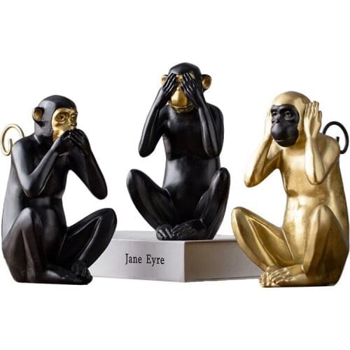 SIMULATION THREE WISE MONKEYS STATUE COLOPHONY CRAFTS HOME FURNISHING BUDDHISM ANIMAL PURELY MANUAL, ART, CRAFTS LIVING L2798