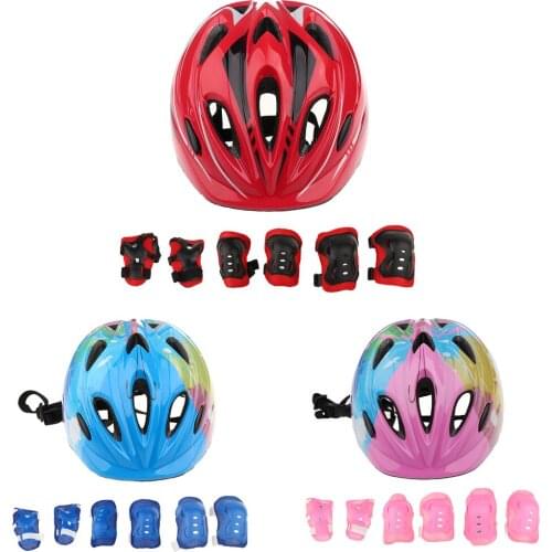 7 Pieces 5-15-year Old Kids Children Roller Skating Bicycle Cycling Scooter Helmet Knee Elbow Pad Wrist Guard Set Pink Blue Red