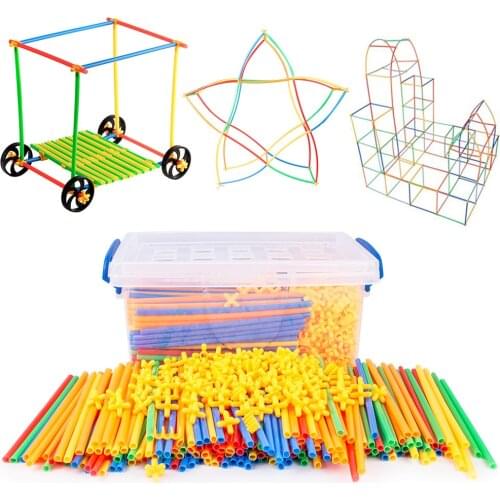 4D DIY Straw Building Blocks Plastic Stitching Inserted Construction Assembled Blocks Bricks Educational Toys for Children Gift