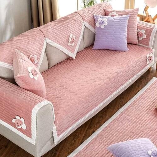 Creative DIY Flowers Solid Color Sofa Cover Cotton Non-Slip Sofa Chair Covers Mats Living/Drawing Room Decorative L-Shaped