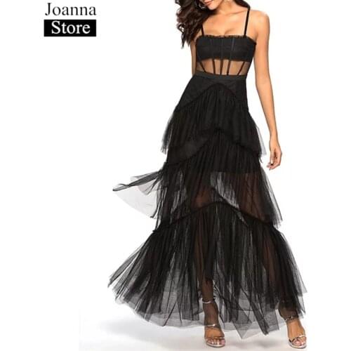 Summer Sling Long Lace Dress Women Hollow Stitching Sexy Bubble Dress Backless Sleeveless Plus Size White Party Elegant Clothes