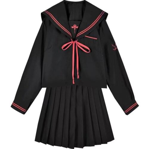 Hot Schoolgirl Uniforms Dark Devil Embroidery Jk Sets Japanese School Uniform Cosplay Student Collage Sailor Suit Female BLACK
