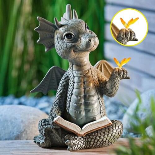 Little Dragon with butterfly Resin Ornaments For Dragon Boy Birthday Gift Resin Decoration Desk Cute Miniature Garden Statue