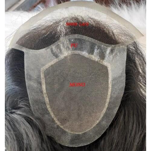 Mens Toupee European Human Hair Replacement Wigs Front Lace Men Toupee Mono Lace With PU Around 6"x8" for Man Toupee 1B Color