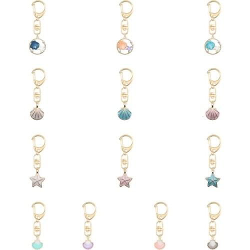 DIY Cute Cartoon Keychain For Women Girl Multicolor Starfish Conch Pearl Pendant Key Ring Lovely Creative Jewellery Gifts 2021