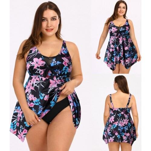 Mode Neue Sommer Frauen Sexy Oansatz Blume Print Ethnischen Stil Tankini Set Zwei Stück Heißer Frühling Meer Pool Badeanzug Plus