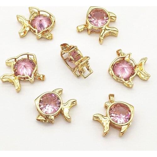 New Arrival! 25x22mm 30pcs Pink Crystal Fish Shape Charm For Handmade Necklace Earring Parts DIY Accessories,Jewelry Findings