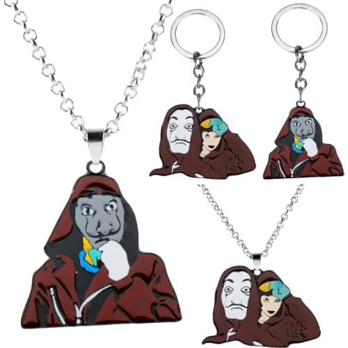 Punk Key Figure Necklace Spain Movie La Casa De The House of Paper Enamel Pendant Necklace Fashion Jewelry Cosplay Accessories