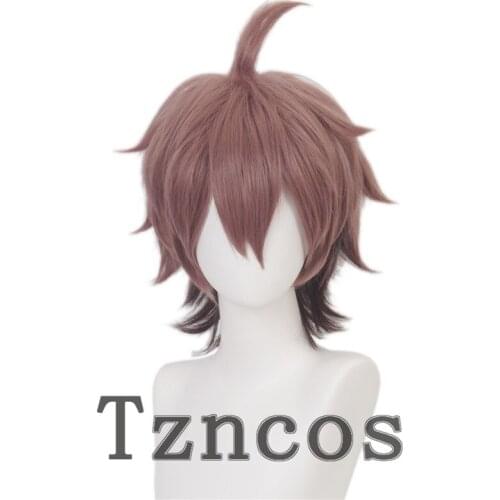 Tzncos Anime Danganronpa Naegi Makoto Cosplay Short Wig Brown Gradient Heat Resistant Synthetic Hair