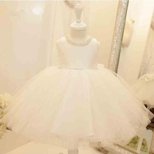 Newborn Girls Dress for Wedding Party Ivory Tulle Baby Girl Dresses for Toddler Girls 1 Years Birthday Baptism Gowns Clothes