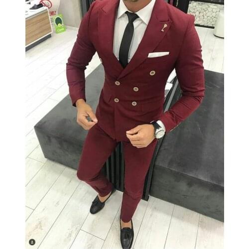 Latest Coat Pant Designs Burgundy Men Suit Double Breasted Jacket Slim Fit 2 Piece Tuxedo Custom Groom Blazer Prom Suits Terno 7