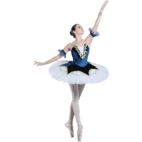 Stunning New Pre-professional Ballet Tutu for Girl & Women Navy Blue Velvet Bodice With Gold Applique Ballerina Tutu