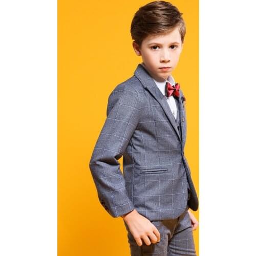 Flower Boys Formal Wedding Dress Kids Jacket+Vest+Pants+Bowtie Tuxedo Clothing Set Gentleman Children Graduation Party Costume
