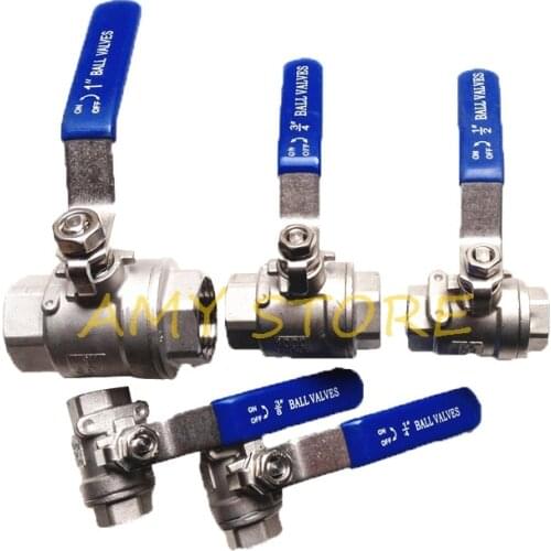 1Pc BSP 1/4" 3/8" 1/2" 3/4" 1" 1-1/4" 1-1/2" Female Stainless Steel SS304 2Pieces Full Port Ball Valve with Vinyl Handle