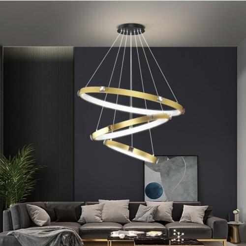 Modern Pendant Light Led Rings Circle Ceiling Hanging Chandelier Black Loft Living Dining Room Kitchen Indoor Lighting Fixture
