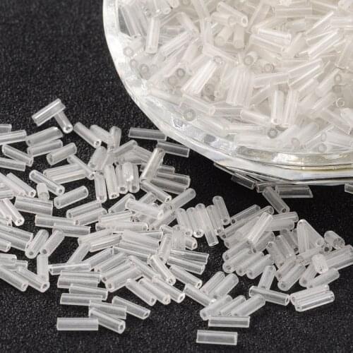 Glass Bugle Beads, Round Hole Seed Beads, Clear, about 6mm long, 1.8mm in diameter, hole: 0.6mm; 1250pcs/50g