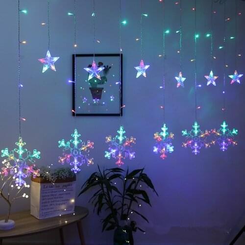 Moon Star Snowflake Lamp LED String Lights Garland Christams Decorations for Home Living Room Curtains Navidad New Year Decor
