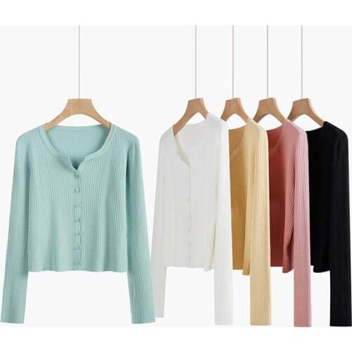 Thin Knit Cardigans Sweater Women 2021 Spring Autumn V Neck Slim Elegant Long Sleeve Cardigan Coat Short Top Pull Femme