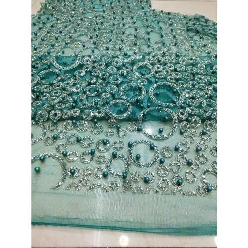 5 Yards/lot New Style Tulle Net Lace with Beads and Glitter BZL-91110 African Material for Wedding Dress in Green Color