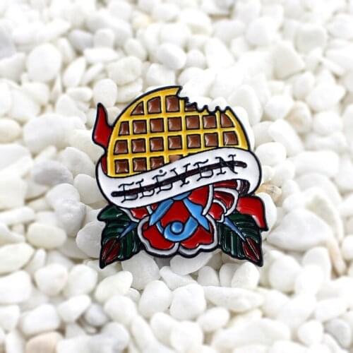 Bitten a Biscuit Eleven waffles Enamel needle Surrounded by ribbons and flowers Fashion charm brooch Cute gift for children