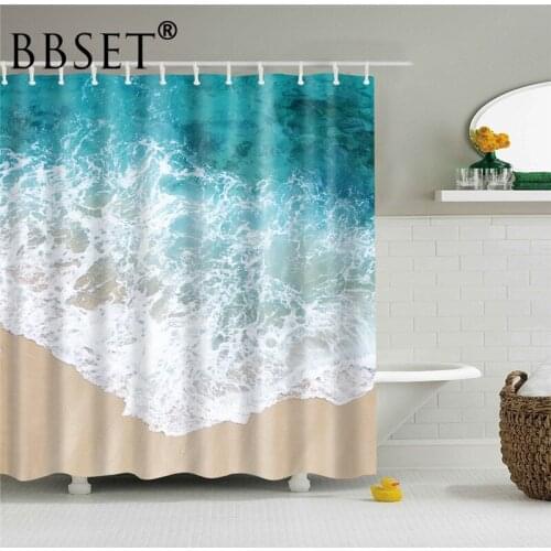 Beach Scenery Shower Curtain Blue Seawater and Golden Beach Pattern Waterproof Multi-size Douchegordijn Bathroom Decor