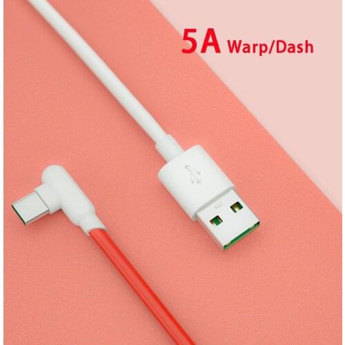 90 Elbow 5A Type-C Warp Dash Charging Cable For OnePlus Nord One Plus 8 Pro 1+8 7T 1+6T OPPO Realme X50 QC3.0 Fast Charging Wire