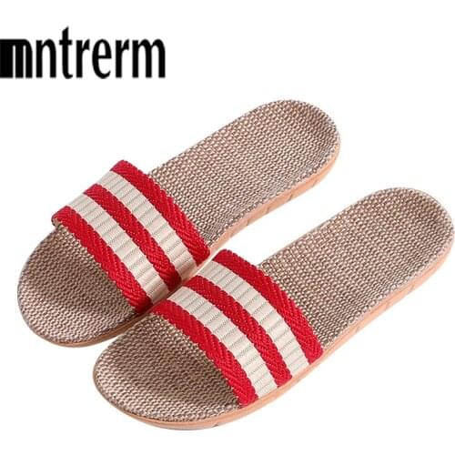 Mntrerm women linen indoor home shoes wooden floor EVA Botton summer sandals and slippers Women linen slippers