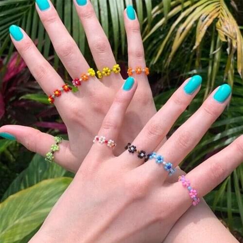 New Cute Transparent Resin Acrylic Handmade Beaded Rhinestone Colourful Geometric Square Round Rings for Women Y2k Jewelry Party