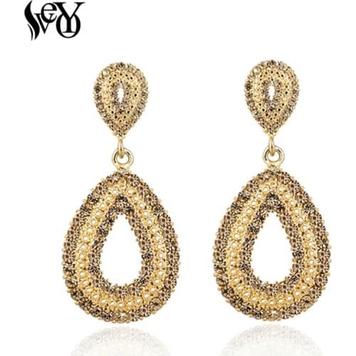VEYO Full Round Champagne Rhinestone Drop Earrings For Women Fashion Jewelry brincos