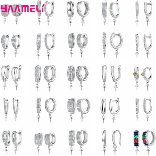 New Fashion Fine Jewelry Findings 925 Sterling Silver Women Earrings DIY Handmade Components Round U Shape with Zircon