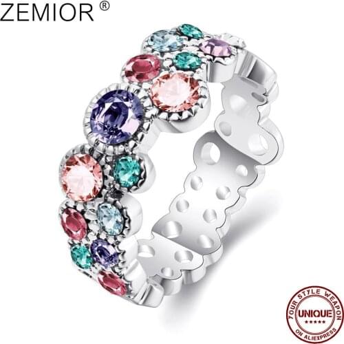 ZEMIOR Rings For Women Colorful Inlaid Multicolor Rhinestone Tin Alloy Ring Luxurious Hot Selling Fashion Jewelry Wedding Gift