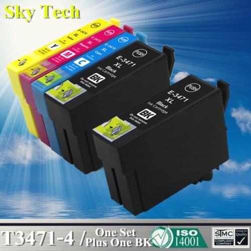 [1 Set Plus 1 BK] Compatible Cartridge For T3471 T3472 T3473 T3474 For Epson WorkForce Pro WF-3720DWF WF-3725DWF