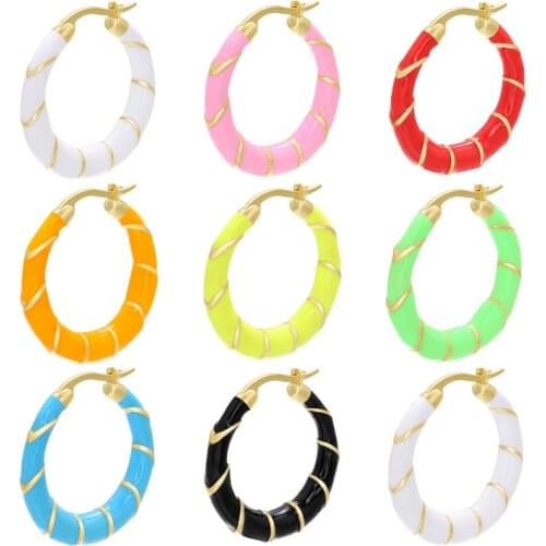 1 Pair gold color large hoop Color earrings 2021 fashion screw thread Enamel earrings Bohemian style Jewelry wholesale